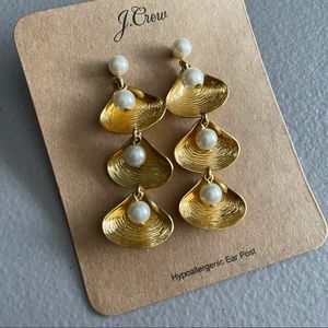 NWT J Crew Burnished Gold-Tone Shell-and-Pearl Drop Earrings